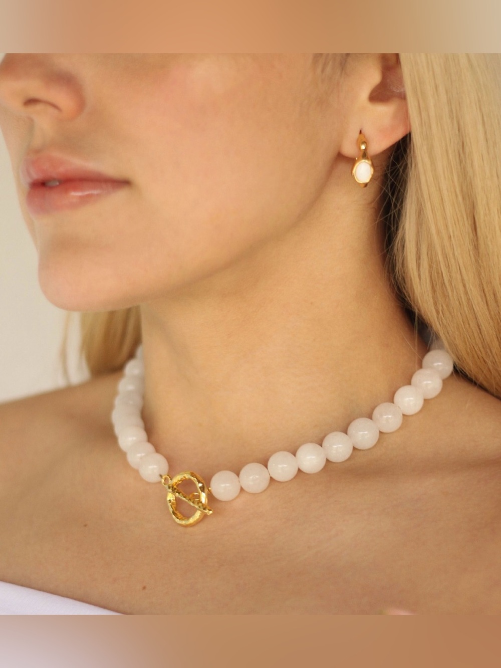 Handmade Milky White Quartz Beaded Necklace